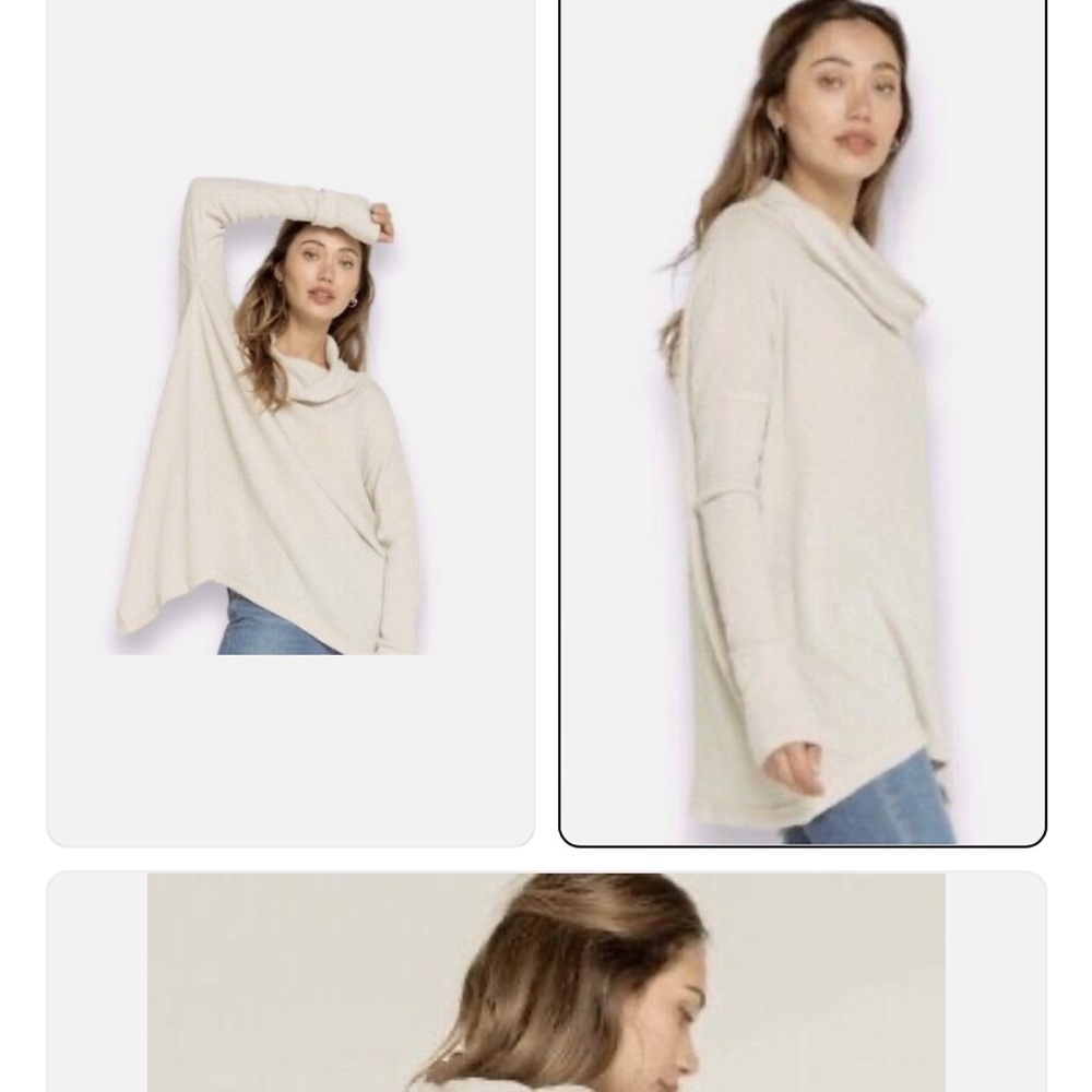 Free People Juicy Long Sleeve Stone Cold Ivory Waffle Knit Turtleneck Small